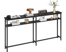 Extra Lange Sidetable - 180 cm - Smalle Consoletafel voor Achter de Bank - Wandtafel met 2 Niveaus - Industrieel Design - Voor Woonkamer of Hal - Zwart