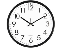 Extra Stille Wandklok - Groot en Duidelijk Cijferwerk - Ideaal voor Slaapkamer en Kantoor - Moderne Design, Batterij Gevoed - 25 cm Diameter - Wit/Zwart - 1 stuk