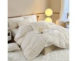 Extra Warm Pluche Beddengoed Crème Wit 3-Delig met Ritssluiting 155x220