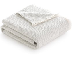 Extra Zachte Katoenen Plaid met Wafeldesign - Multifunctioneel Bed- en Bankkleed (Lichtgrijs)