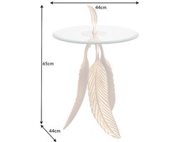 Extravagante bijzettafel FEATHER 65cm goud glazen blad handgemaakt rond - 42720