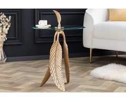 Extravagante bijzettafel FEATHER 65cm goudkleurig glazen blad handgemaakt rond - 42720