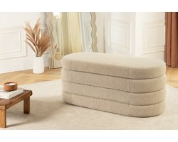 Extravagante gestoffeerde bank VOGUE 115cm taupe bouclé bank met opbergruimte - 46684