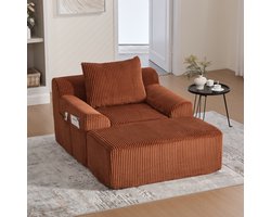 Extreem grote luie stoel met opstapjes, leunstoel van kordfluweel met zijzakken en kussen, diepe zitting, moderne gepolsterde fauteuil, zachte relaxstoel zonder harde randen, geen montage vereist- Geel