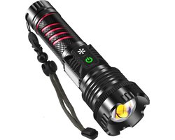 Extreem heldere LED-zaklamp - 20.000 lumen - USB C oplaadbaar - Sterke zaklamp op batterijen - Rood licht - 8 modi - IPX4 waterdicht - Tactische zaklamp voor kamperen en wandelen