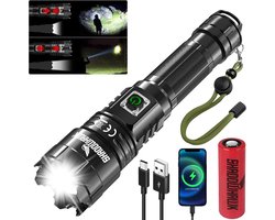 Extreem heldere tactische LED-zaklamp - 500000 lumen, USB-oplaadbaar, waterdicht, 5 lichtmodi, zoombaar voor outdoor activiteiten