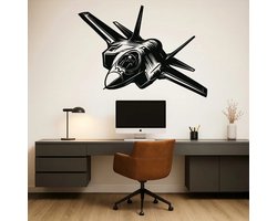 F-35 Lightning II Wanddecoratie Hout – Straaljager Muurdecoratie – Lasergesneden Vliegtuig Design – Cadeau voor Luchtvaartliefhebber – Mancave & Kantoor Decor – 55 cm Breed
