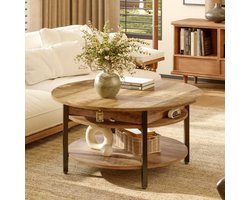 FABATO CT007-Ronde Salontafel-Landhuisstijl-In Hoogte Verstelbaar-68x68x50,8 cm-2 Etages-Natur