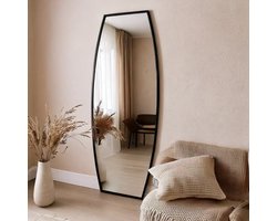 Fabia Staande Spiegel - Wandspiegel met Organische Vorm - Passpiegel Zwart met Stalen Frame - 80x200 cm