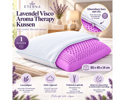 Fabric Box Eterna Lavender Hoofdkussen – Visco Traagschuim – Lavendelgeur – 60x40x14 cm – Ventilerend – Afneembare Hoes – Paars