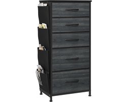 Fabric Dresser Storage Drawers - 5 Drawer Chest for Bedroom with Handles, Metal Frame - Perfect for Living Room, Hallway - Black Wood Grain
