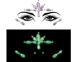 Face Jewels - Glow in the dark - 2 - Gezicht sticker - Sticker - Decoratie - Diamant - Zelfklevend - Groen - Party