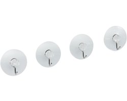 Fackelmann 16118 Set van 4 wandhaken met zuignappen, zuignaphaken, wandhaak, haak voor keukendoek, Roestvrij staal, Plastic, Transparant, 4 cm