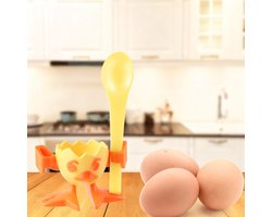 Fackelmann 47129 Eierdopje, houder voor zachtgekookt ei, eierdopje voor zachtgekookt ei met lepel, Plastic, Geel, 8 x 5 x 5,5 cm