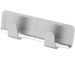 Fackelmann 61282 Dubbele zelfklevende wandhaak, dubbele handdoekhaak, dubbele zelfklevende haak, haak voor badkamer en wc, roestvrij staal, 8 x 2,6 x 1,5 cm