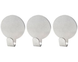 Fackelmann 61340 Set van 3 ronde zelfklevende wandhaken van roestvrij staal, zelfklevende wandhaak, handdoekhouder badkamer, badkamerhaak, Roestvrij staal, 3,3 x 3 x 2,1 cm