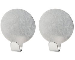 Fackelmann 61341 Set van 2 ronde zelfklevende wandhaken van roestvrij staal, zelfklevende wandhaak, handdoekhouder badkamer, badkamerhaak, Roestvrij staal, 4 x 4,6 x 1,6 cm