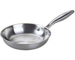 Fackelmann 66269 Koekenpan 20 cm van 18/10 Roestvrij Staal, Drievoudige Structuur, Geschikt voor Alle Vuursoorten Inclusief Inductie en Oven, Gezond Koken Zonder PFAS, Intensief Gebruik, Vaatwasmachinebestendig, Geklonken Handvat