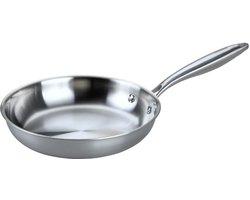 Fackelmann 66271 Koekenpan 26 cm van Roestvrij Staal 18/10, Drievoudige Structuur, Geschikt voor Alle Vuursoorten Inclusief Inductie en Oven, Gezond Koken Zonder PFAS, Intensief Gebruik, Vaatwasmachinebestendig, Geklonken Handvat