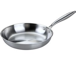 Fackelmann 66272 Koekenpan 28 cm van 18/10 Roestvrij Staal, Triply Structuur, Geschikt voor Alle Vuursoorten Inclusief Inductie en Oven, Gezond Koken Zonder PFAS, Intensief Gebruik, Vaatwasmachinebestendig, Geklonken Handvat