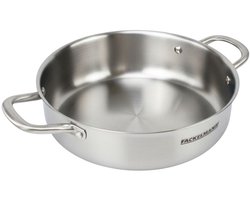 Fackelmann 66274 Sauteerpan 28 cm van Roestvrij Staal 18/10 Robuust, Drievoudige Structuur, Voor Alle Warmtebronnen inclusief Inductie en Oven, Gezond Koken Zonder PFAS, Vaatwasmachinebestendig, Glazen Deksel, Geklonken Handvat