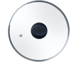 Fackelmann 688162 Deksel voor Pannen en Koekenpannen 32 cm, met Ventiel voor Stomen, Bestand tot +150 °C, Vaatwasmachinebestendig, Roestvrij Staal, Hoogwaardig Glas, Bakeliet, Transparant