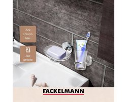 Fackelmann 86763 tandenborstelhouder, tandenborstelhouder, badkameropberging, beker voor tandenborstel, wandtandenborstelhouder, Zink, Verchroomd, Glas, 9,5 x 7 x 12 cm