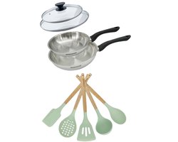 Fackelmann 9204950 Set van 2 RVS Pannen 20/24 cm en Dekksels Collectie Geneva Zonder PFAS met 5 Keukengerei