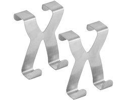 Fackelmann 9337050 Set van 2 dubbele haken voor deur of kast, wandmontage, roestvrij staal, RVS, 5x6cm