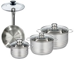 Fackelmann 9351350 Set 1 pan 20 cm van roestvrij staal 18/8 en glazen deksel, 3 roestvrijstalen kookpotten 16, 20 en 24 cm, kookgerei voor alle warmtebronnen, inductiecompatibel, koken zonder PFAS