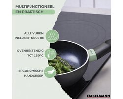Fackelmann 9429750 Set van 4 anti-aanbakpannen met keramische coating 16, 20, 24 en 28 cm, pan zonder PFAS, aluminium pan, pan voor alle warmtebronnen, inductiepan, Aluminium, Zwart, Groen, 16, 20, 24 en 28 cm