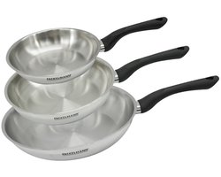 Fackelmann 9441450 Set 3 pannen 20 24 en 28 cm van roestvrij staal 18/8, Kookpan, Pan voor alle warmtebronnen, Inductiepan, PFAS-vrije pan, Roestvrij staal 18/8, 20 24 en 28 cm