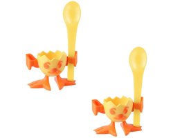 Fackelmann 9909950 Set van 2 eierdopjes, houder voor zachtgekookt ei, eierdopje voor zachtgekookt ei met lepel, Plastic, Geel, 8 x 5 x 5,5 cm