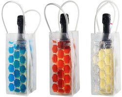 Fackelmann 9911350 Set van 3 Verkoelende zakken voor flessen, flessenzak, ijszak voor fles, PVC, Gel, Rood, Blauw, Transparant, 37 x 10,5 x 1 cm