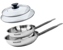 Fackelmann Eterna 2-delige roestvrijstalen koekenpannenset (20 cm en 24 cm) met 2 glazen deksels