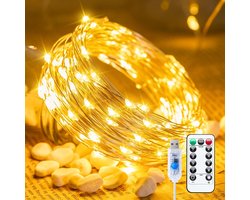 Fairy Lights, 10 meter lange 100 LED USB-plug-in lichtsnoer met afstandsbediening en timer, waterdicht, 8 standen, geschikt voor slaapkamer, binnen, krans, doe-het-zelf, feest, bruiloft, kerst, vakantiedecoratie