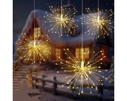 Fairy Lights -Vuurwerkverlichting - Waterdichte kroonluchter op zonne-energie - Lichtsnoer - LED-kralen - 6 lampen - Koperdraadverlichting - Decoratieve buitenverlichting - Oplaadbaar via USB - Starburst-verlichting - 8 standen - Wit licht - Wit
