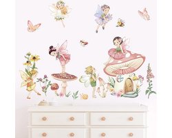 Fairy Paddestoel Muurstickers Bloemen Vlinder Elf Peel En Stick Wall Art Decals voor Meisjes Slaapkamer Kinderkamer Baby Nursery