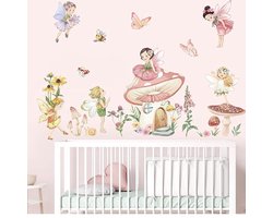 Fairy Paddestoel Muurstickers Bloemen Vlinder Elf Peel En Stick Wall Art Decals voor Meisjes Slaapkamer Kinderkamer Baby Nursery
