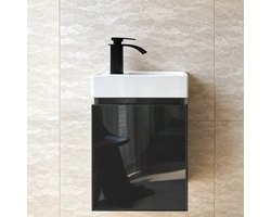 Faizee Home Alkan Badkamermeubel 40 cm – Wastafel & Kraan – Grijze Onderkast + Wastafel + Kraan