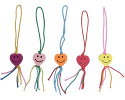 Fako Bijoux - Hartje Mix Smile Geluksbrenger - Gelukshanger - Lucky Heart - Gelukspoppetjes - Hout - Mix - 50 Stuks