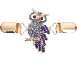 Fako Bijoux® - Vestsluiting - Vestclip - Sjaalspeld - Vestklem - Uiltje Strass - Goudkleurig