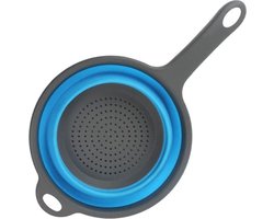 Fako® - Inklapbare Vergiet Met Handvat - Opvouwbaar - Siliconen - Klein - Blauw/Grijs