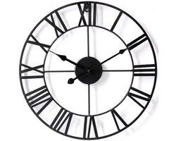 Falkenberg - Industriële Wandklok - Moderne Wandklok - 60 cm - Stil Uurwerk - Hangklok - Grote Moderne Hangklok - Landelijke Klok - Vintage - Klok met Romeinse Cijfers - Uurwerk - Woonkamer Klok - Keuken Klok - Geluidstil - Metaal - Ø 60 cm - Zwart