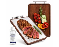 Falmora RVS houten Snijplank – Dubbelzijdige Snijplank Hout – Incl. 50 ml Voedselveilige Minerale Olie