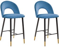 FALTON - Barkruk - Blauw - Fluweel