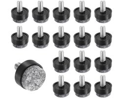 Famanu – 16 stuks vilten meubelpoten M6, in hoogte verstelbare meubelglijders met vilt, viltglijders met M6 schroefdraad, viltglijders schroeven, geschikt voor tafels, stoelen en kasten (M6 20 × 12), zwart