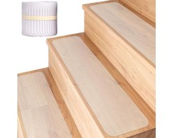 Famanu – 18 stuks traptredenmatten, antislipmat, 10 x 60 cm, zelfklevend, transparant, antislip, trapmatten, trapmatten, antislipband voor houten treden en vloeren