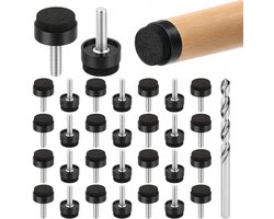 Famanu – 30 stuks viltglijders met M6-schroefdraad, verstelbare meubelglijders met boor, Ø 19 mm, viltglijders, schroeven, vloerbeschermers voor stoel, tafel, kast, stoel, meubels