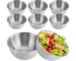 Famanu – 6-delig RVS Komset - Ø 17cm Mengkom RVS Kom met Maatverdeling Stapelbaar Metalenset voor Slakom - Snackkommen - Serveerkom - Chipskom - Dipschaal - Deegkom
